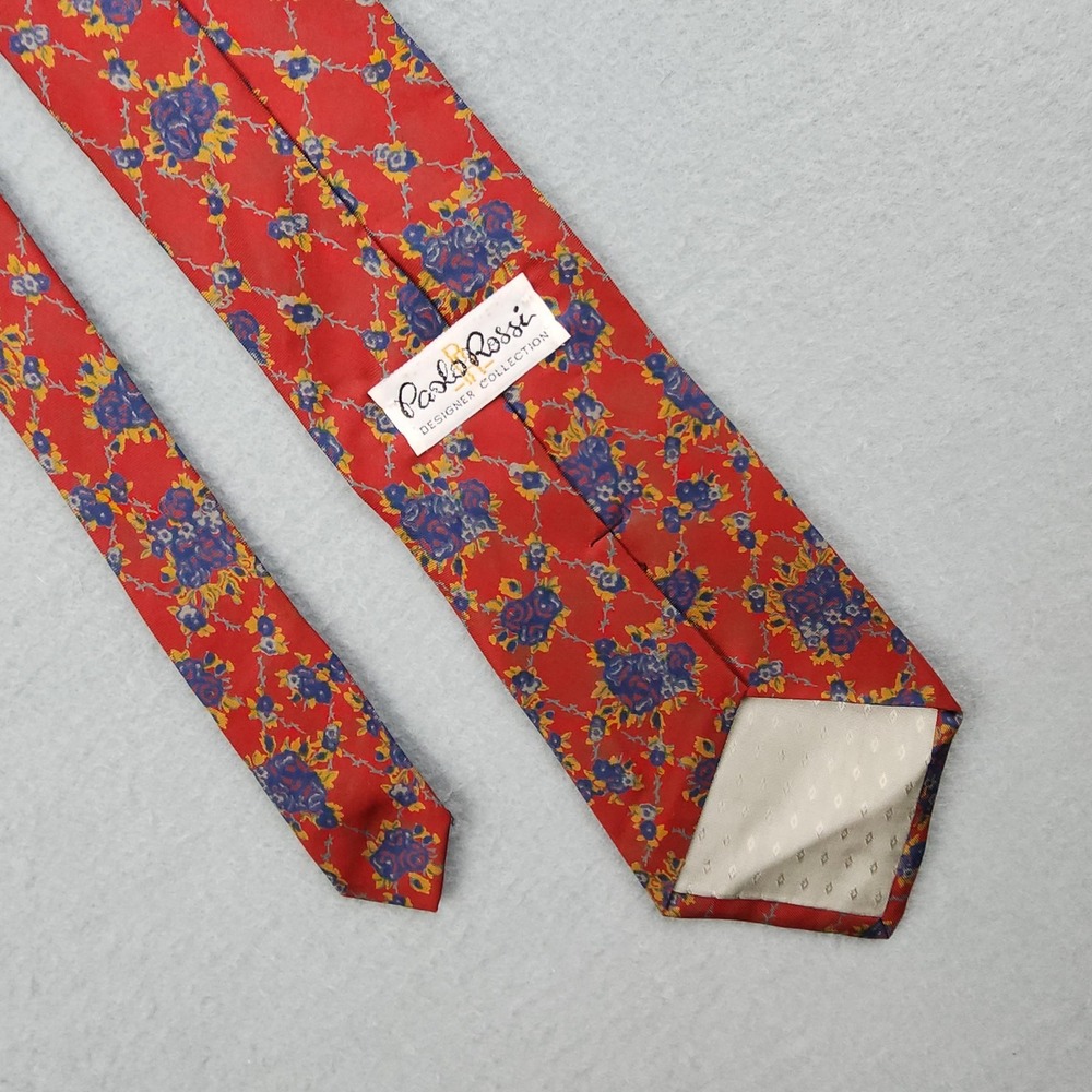 Paolo Rossi Tie Mens One Size Red Floral 100% Silk Handmade Dominican Necktie